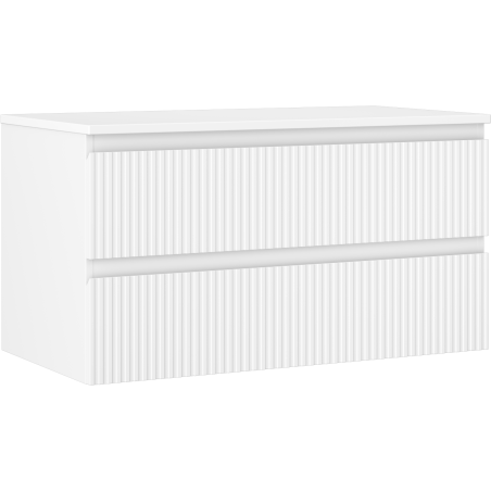 Mexen Rivel 90 cm under-sink bathroom cabinet with countertop, 2 drawers, grooved, matte white - 91A20-09047-2-BFFC01