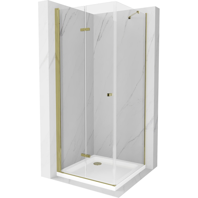 Mexen Lima kokkupandav dušinurk 70 x 70 cm, läbipaistev, kuldne + Flat alus - 856-070-070-50-00-4010