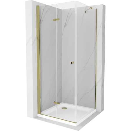 Mexen Lima folding shower cabin 70 x 70 cm, transparent, gold + Flat shower tray - 856-070-070-50-00-4010