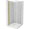 Mexen Lima folding shower cabin 70 x 70 cm, transparent, gold + Flat shower tray - 856-070-070-50-00-4010