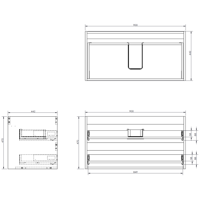Mexen Rivel mueble de baño bajo lavabo de 90 cm con encimera, 2 cajones, ranurado, gris mate - 91A20-09047-2-BFFC62