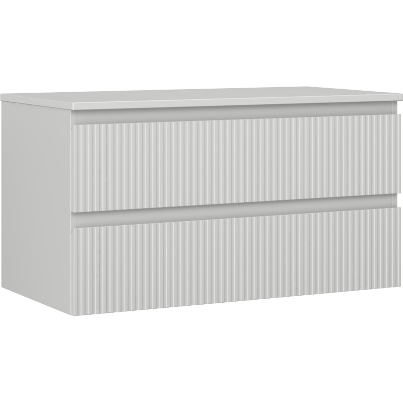 Mexen Rivel 90 cm Vanity Bathroom Cabinet with Countertop, 2 Drawers, Fluted, Matte Gray - 91A20-09047-2-BFFC62