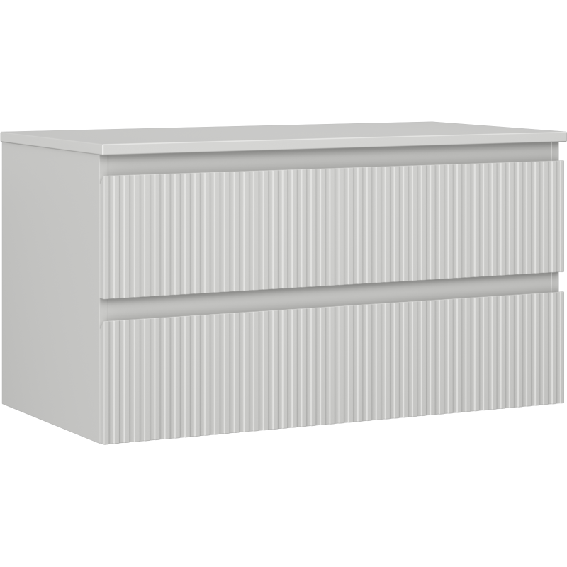 Mexen Rivel Badezimmerschrank Unterschrank 90 cm mit Arbeitsplatte, 2 Schubladen, geriffelt, grau matt - 91A20-09047-2-BFFC62