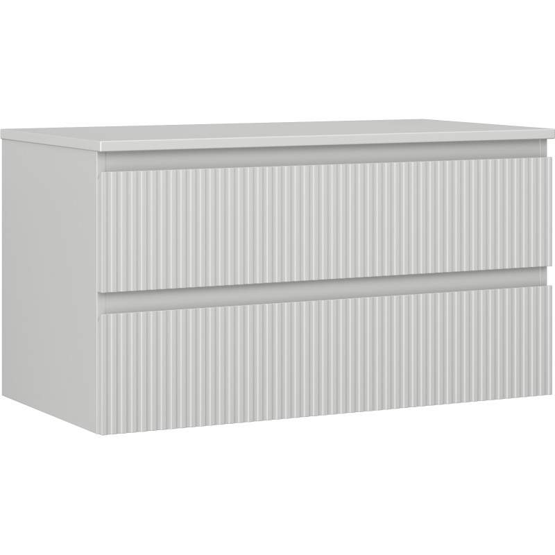 Mexen Rivel meuble-lavabo 90 cm avec plateau, 2 tiroirs, rainuré, gris mat - 91A20-09047-2-BFFC62