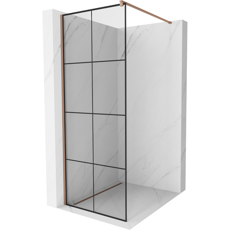Mexen Kioto ścianka prysznicowa Walk-in 90 x 200 cm, czarna kratka 8 mm, różowe złoto - 800-090-101-60-77