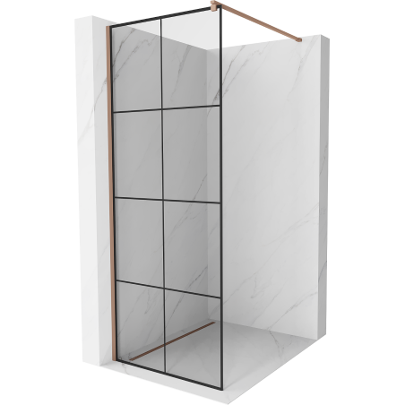 Mexen Kioto ścianka prysznicowa Walk-in 90 x 200 cm, czarna kratka 8 mm, różowe złoto - 800-090-101-60-77