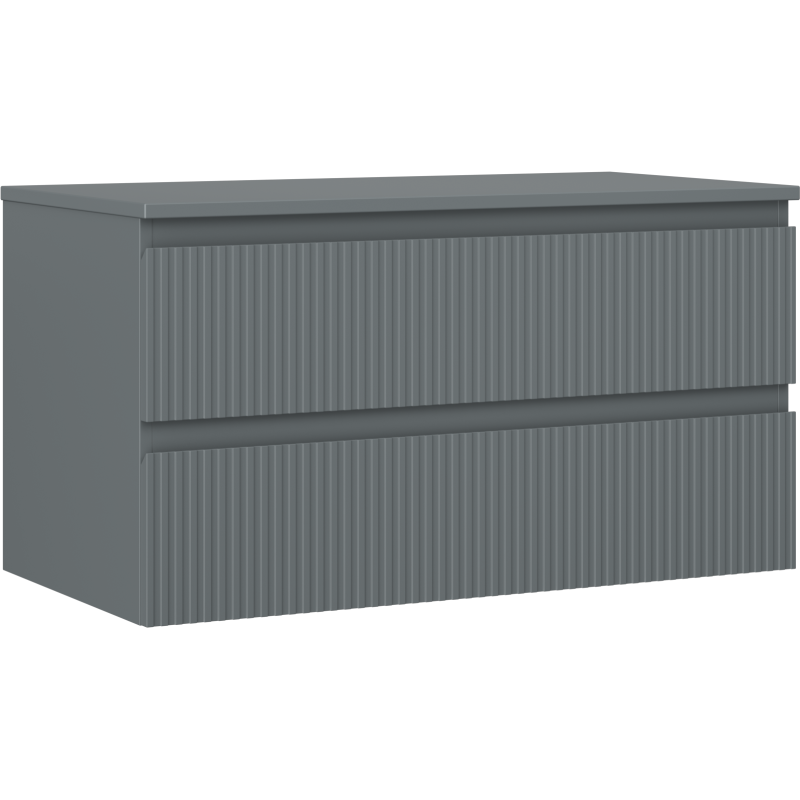 Mexen Rivel 90 cm Waschbeckenschrank mit Arbeitsplatte, 2 Schubladen, geriffelt, Graphit matt - 91A20-09047-2-BFFC66