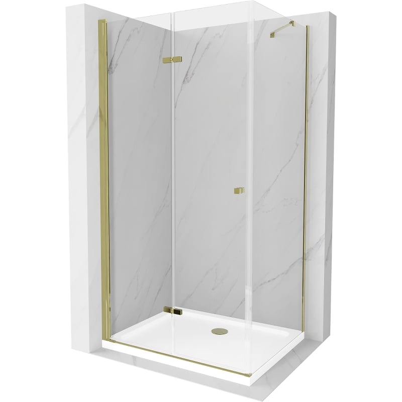 Mexen Lima folding shower cabin 70 x 90 cm, transparent, gold + Flat shower tray - 856-070-090-50-00-4010