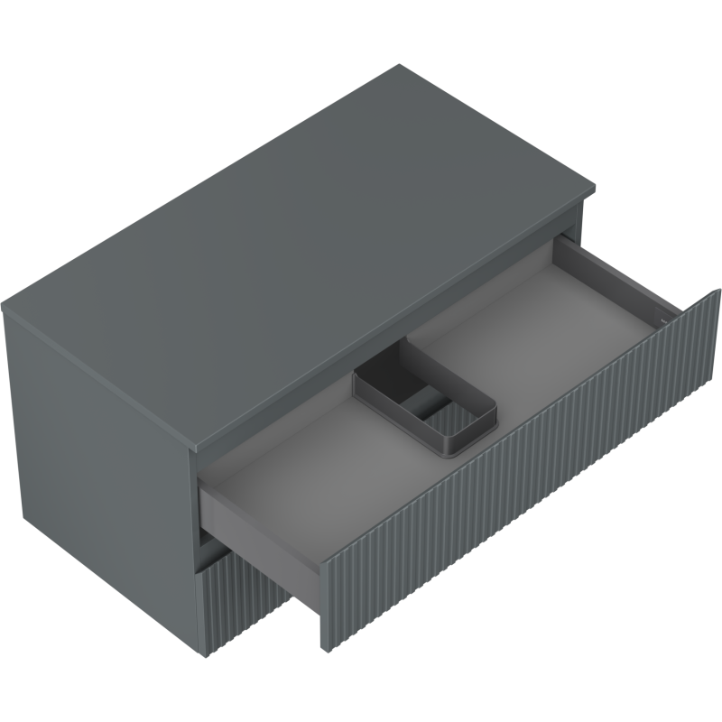 Mexen Rivel 90 cm Under-Sink Bathroom Cabinet with Countertop, 2 Drawers, Ribbed, Matte Graphite - 91A20-09047-2-BFFC66