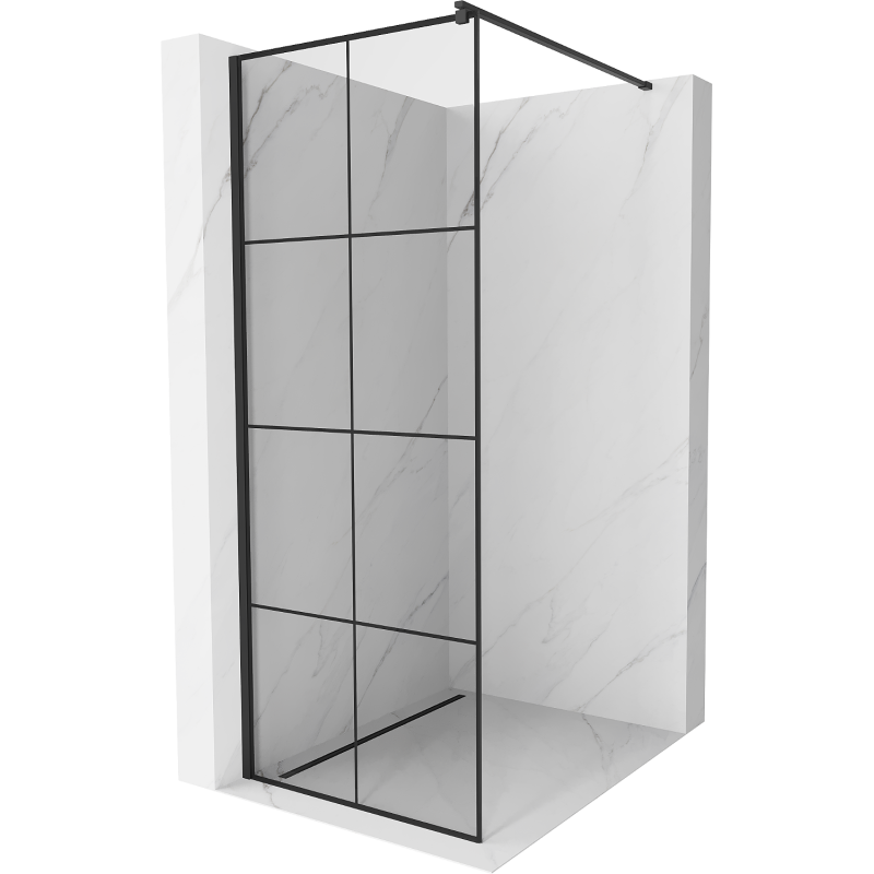 Mexen Kioto Walk-in Shower Wall 70 x 200 cm, Black Grid 8 mm, Black - 800-070-101-70-77