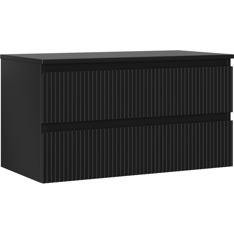 Mexen Rivel meuble de salle de bain sous-vasque 90 cm avec plateau, 2 tiroirs, rainuré, noir mat - 91A20-09047-2-BFFC71