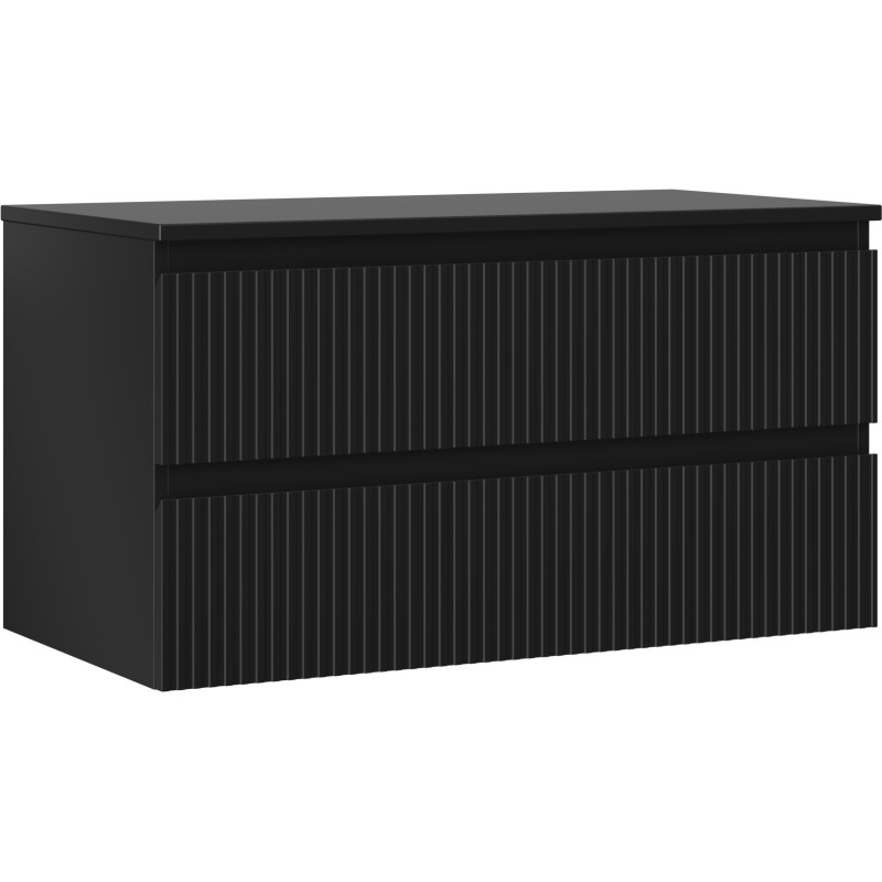 Mexen Rivel mobiletto da bagno sotto lavabo 90 cm con piano, 2 cassetti, scanalato, nero opaco - 91A20-09047-2-BFFC71