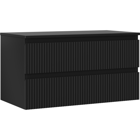 Mexen Rivel meuble de salle de bain sous-vasque 90 cm avec plateau, 2 tiroirs, rainuré, noir mat - 91A20-09047-2-BFFC71