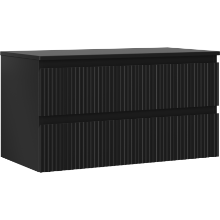Mexen Rivel mueble de baño bajo lavabo 90 cm con encimera, 2 cajones, ranurado, negro mate - 91A20-09047-2-BFFC71