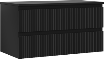 Mexen Rivel Waschtisch-Unterschrank 90 cm mit Platte, 2 Schubladen, geriffelt, schwarz matt - 91A20-09047-2-BFFC71