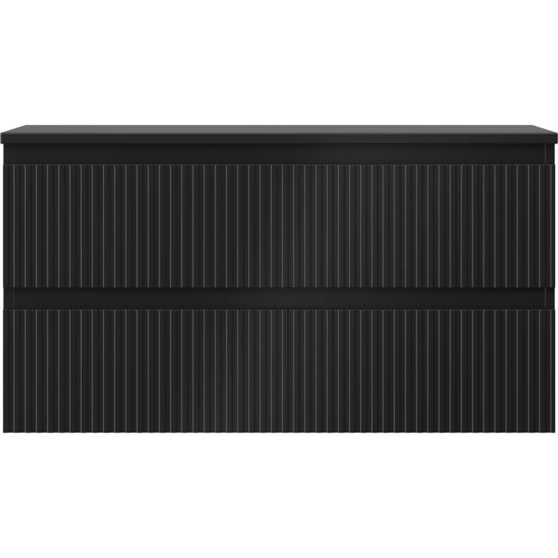 Mexen Rivel 90 cm badrumsskåp under tvättställ med bänkskiva, 2 lådor, räfflad, svart matt - 91A20-09047-2-BFFC71