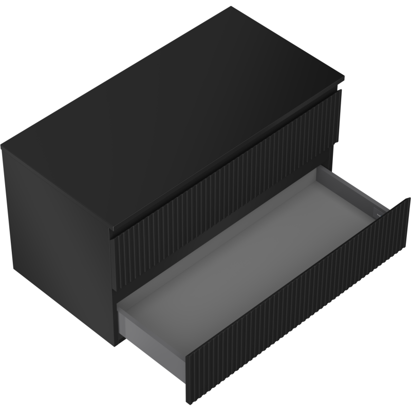 Mexen Rivel badkamerkastje onder de wastafel 90 cm met blad, 2 lades, geribbeld, zwart mat - 91A20-09047-2-BFFC71