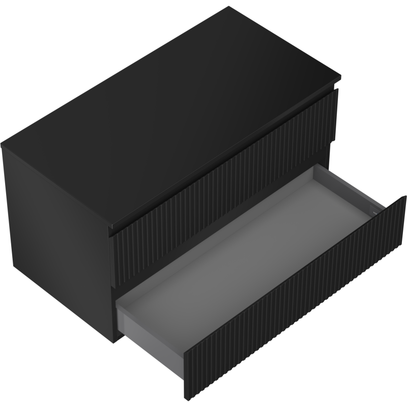 Mexen Rivel Waschtisch-Unterschrank 90 cm mit Platte, 2 Schubladen, geriffelt, schwarz matt - 91A20-09047-2-BFFC71