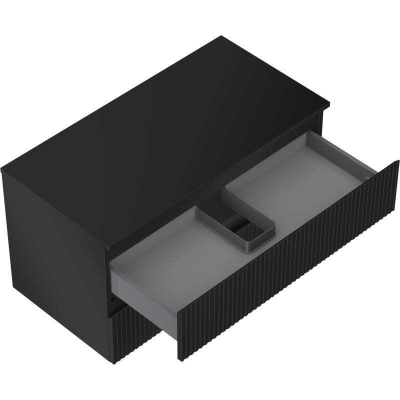 Mexen Rivel bathroom cabinet under sink 90 cm with countertop, 2 drawers, grooved, matte black - 91A20-09047-2-BFFC71