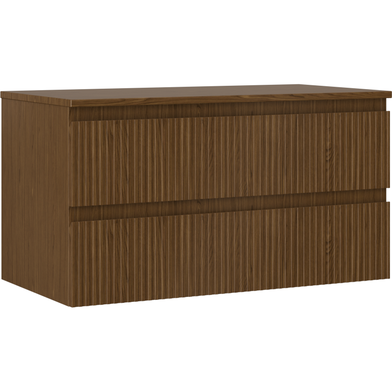 Mexen Rivel Badezimmerunterschrank 90 cm mit Arbeitsplatte, 2 Schubladen, geriffelt, Walnuss - 91A20-09047-2-BFFC86