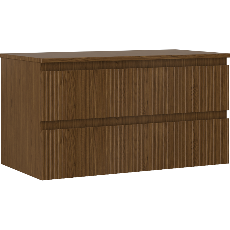 Mexen Rivel badkamerkastje onder de wastafel 90 cm met blad, 2 laden, geribbeld, walnoot - 91A20-09047-2-BFFC86