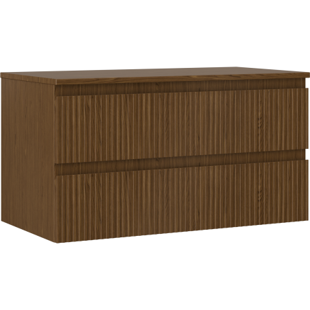 Mexen Rivel Badezimmerunterschrank 90 cm mit Arbeitsplatte, 2 Schubladen, geriffelt, Walnuss - 91A20-09047-2-BFFC86