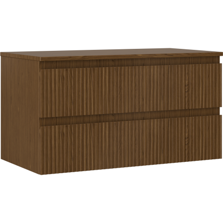 Mexen Rivel badkamerkastje onder de wastafel 90 cm met blad, 2 laden, geribbeld, walnoot - 91A20-09047-2-BFFC86