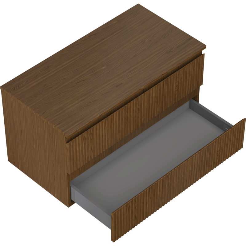 Mexen Rivel bathroom cabinet with countertop 90 cm, 2 drawers, grooved, walnut - 91A20-09047-2-BFFC86