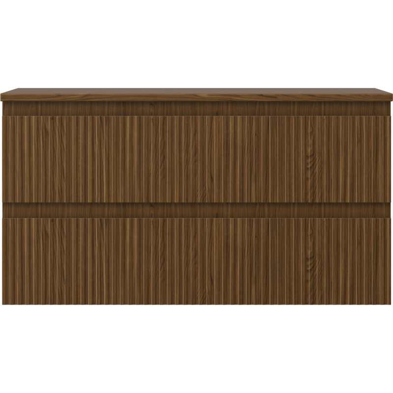 Mexen Rivel badkamerkastje onder wastafel 90 cm met blad, 2 laden, geribbeld, walnoot - 91A20-09047-2-BFFC86