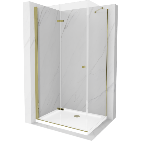 Mexen Lima faltbare Duschkabine 80 x 70 cm, transparent, gold + Duschwanne Flat - 856-080-070-50-00-4010