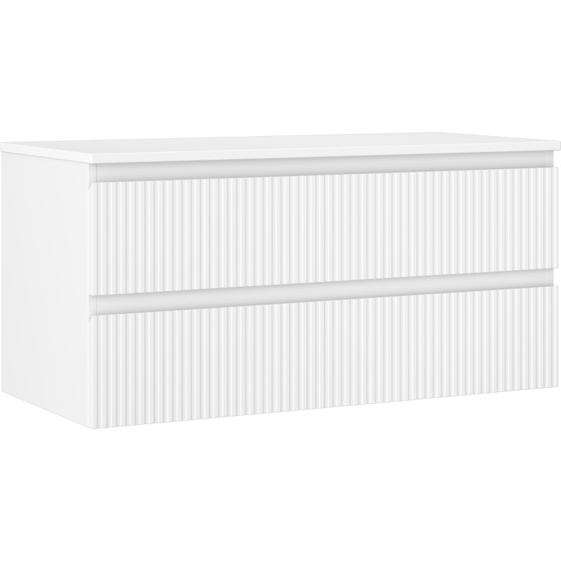 Mexen Rivel mobiletto da bagno sottolavabo 100 cm con piano, 2 cassetti, scanalato, bianco opaco - 91A20-10047-2-BFFC01