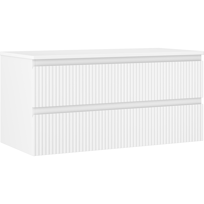 Mexen Rivel szafka łazienkowa podumywalkowa 100 cm z blatem, 2 szuflady, ryflowana , biała mat - 91A20-10047-2-BFFC01