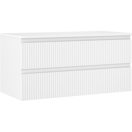 Mexen Rivel szafka łazienkowa podumywalkowa 100 cm z blatem, 2 szuflady, ryflowana , biała mat - 91A20-10047-2-BFFC01