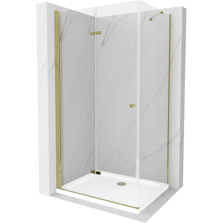 Mexen Lima saliekama dušas kabīne 80 x 90 cm, caurspīdīga, zelta + plakanā dušas paliktnis - 856-080-090-50-00-4010