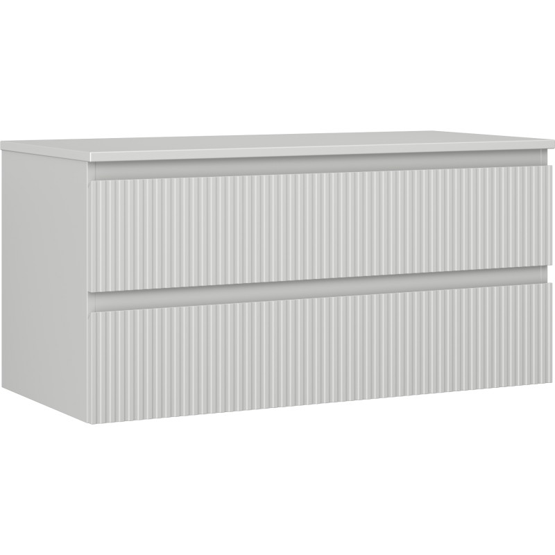 Mexen Rivel Badezimmerschrank unter dem Waschbecken 100 cm mit Arbeitsplatte, 2 Schubladen, geriffelt, grau matt