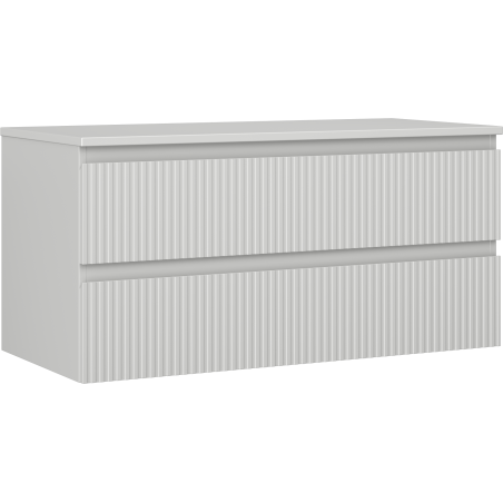 Mexen Rivel 100 cm Under-Sink Bathroom Cabinet with Countertop, 2 Drawers, Ribbed, Matte Gray - 91A20-10047-2-BFFC62