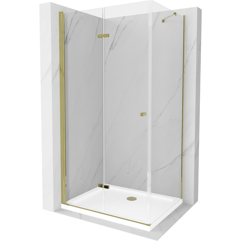 Mexen Lima opvouwbare douchecabine 90 x 80 cm, transparant, goud + Flat douchebak - 856-090-080-50-00-4010