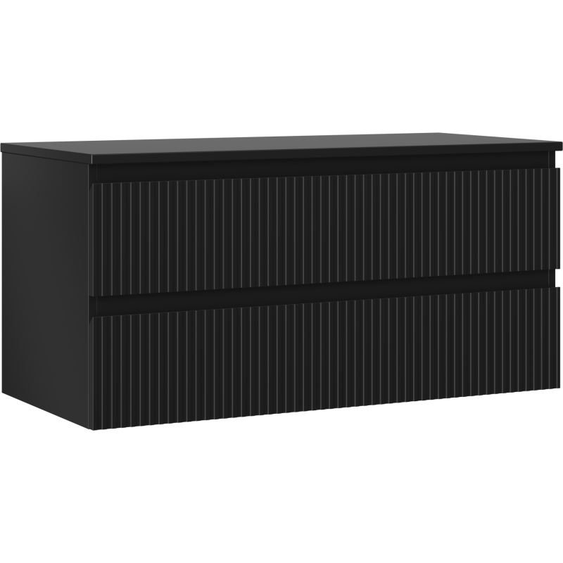 Mexen Rivel bathroom cabinet under-sink 100 cm with countertop, 2 drawers, fluted, black matte - 91A20-10047-2-BFFC71