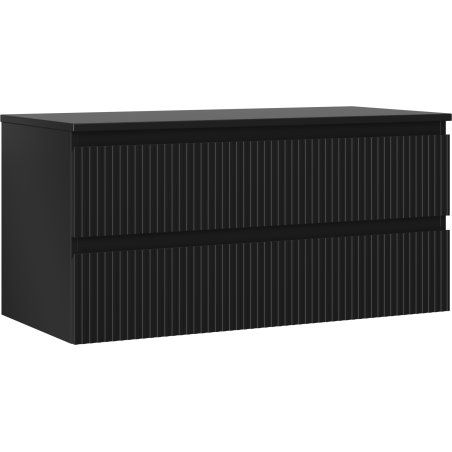 Mexen Rivel bathroom cabinet under-sink 100 cm with countertop, 2 drawers, fluted, black matte - 91A20-10047-2-BFFC71