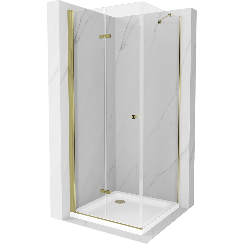 Mexen Lima Duschkabine faltbar 90 x 90 cm, transparent, gold + Duschwanne Flat - 856-090-090-50-00-4010