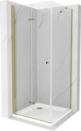 Mexen Lima zložljiva tuš kabina 90 x 90 cm, prozorna, zlata + tuš kad Flat - 856-090-090-50-00-4010