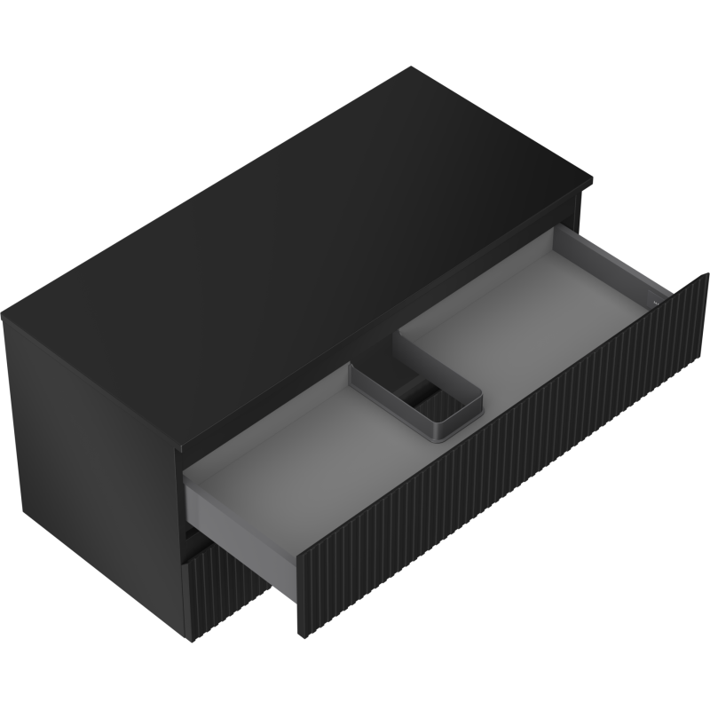 Mexen Rivel kylpyhuonekaappi 100 cm pesualtaan alapuolella, pöytälevyllä, 2 laatikkoa, uurrettu, musta matta