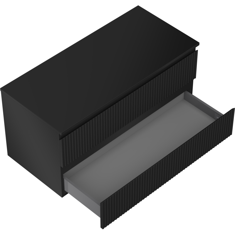 Mexen Rivel bathroom cabinet under-sink 100 cm with countertop, 2 drawers, fluted, black matte - 91A20-10047-2-BFFC71