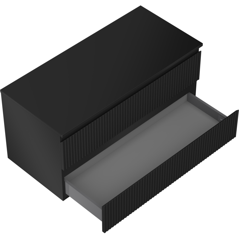 Mexen Rivel meuble de salle de bain sous-lavabo 100 cm avec plateau, 2 tiroirs, rainuré, noir mat - 91A20-10047-2-BFFC71