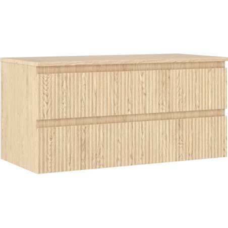 Mexen Rivel Badezimmerschrank 100 cm mit Waschtischplatte, 2 Schubladen, geriffelt, Eiche - 91A20-10047-2-BFFC81