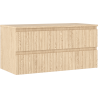 Mexen Rivel Badezimmerschrank 100 cm mit Waschtischplatte, 2 Schubladen, geriffelt, Eiche - 91A20-10047-2-BFFC81