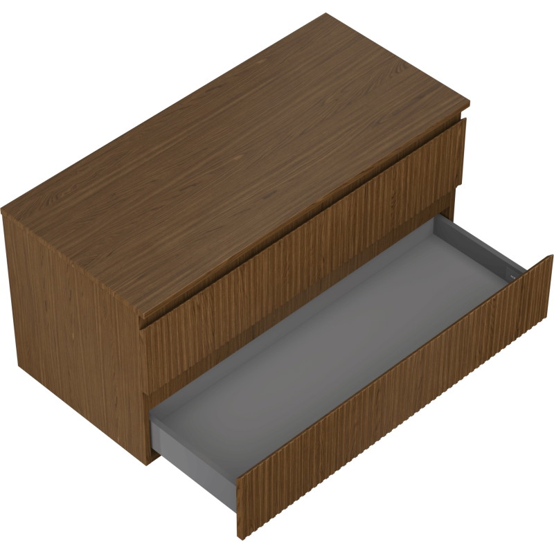 Mexen Rivel bathroom cabinet for washbasin 100 cm with countertop, 2 drawers, fluted, walnut - 91A20-10047-2-BFFC86