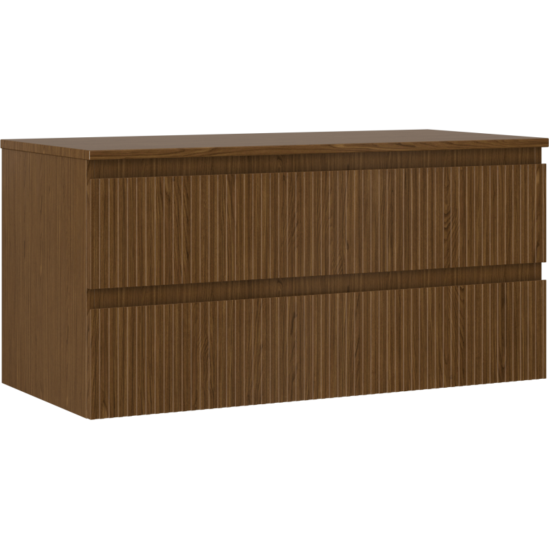 Mexen Rivel Badezimmerschrank 100 cm mit Arbeitsplatte, 2 Schubladen, geriffelt, Walnuss - 91A20-10047-2-BFFC86