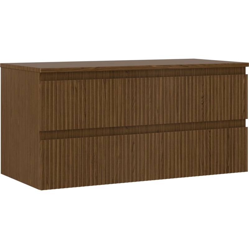 Mexen Rivel bathroom cabinet for washbasin 100 cm with countertop, 2 drawers, fluted, walnut - 91A20-10047-2-BFFC86