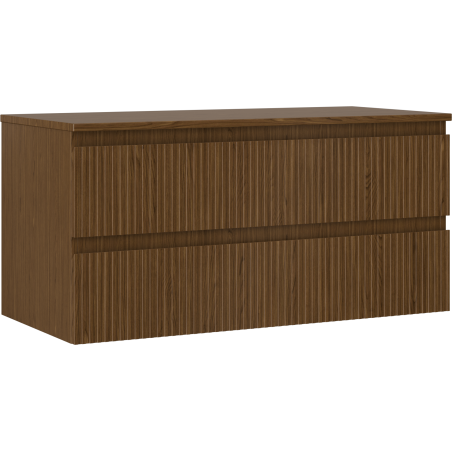 Mexen Rivel bathroom cabinet under sink 100 cm with countertop, 2 drawers, grooved, walnut - 91A20-10047-2-BFFC86